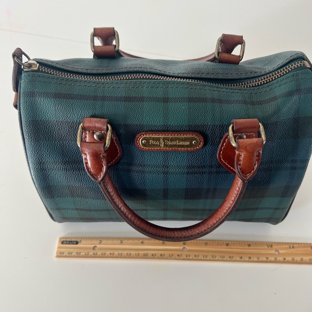 Polo Ralph Lauren Vintage Blackwatch Plaid Leather Boston Satchel Hand Bag - Picture 16 of 16